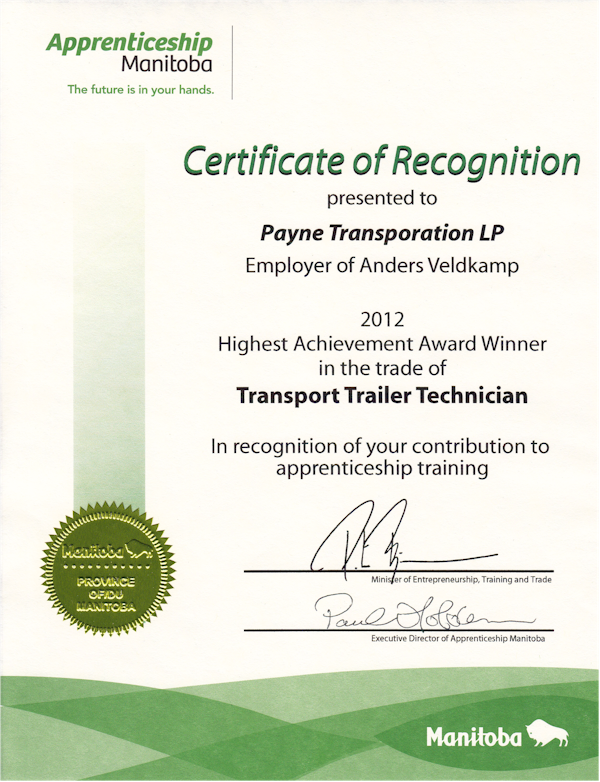 Certificate of Recognition